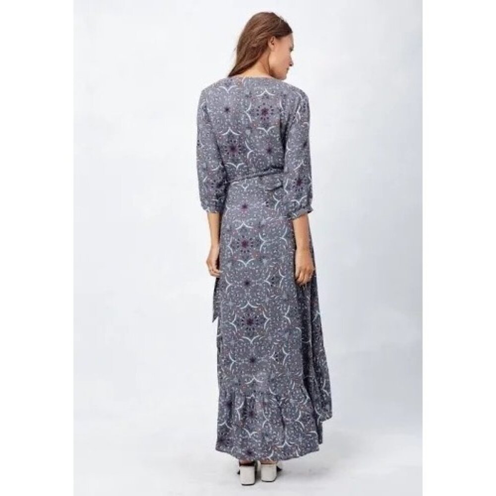 LoveStitch Women's‎ Lenka Wrap Maxi Dress Floral 3/4 Sleeve Size M High-Low Boho - Picture 2 of 16